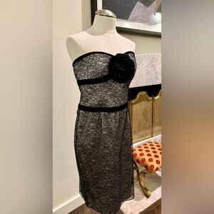 Carolina Herrera Black and Silver  Strapless Lace Dress
